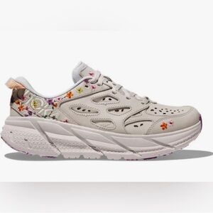 Hoka One One Cream Sneakers with Maximalist Cushioning and Botanical Accents